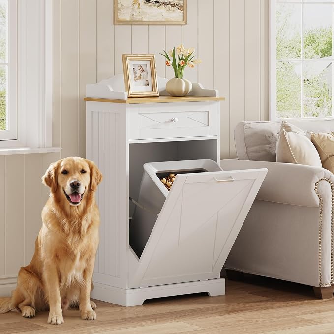 kepptory Dog Feeding Station with Storage Drawer, Pet Organizers and Storage Adjustable Shelf, Dog Feeder Station, Pet Storage Cabinet for Cats and Dogs