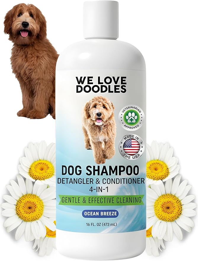 We Love Doodles Dog Shampoo, Conditioner, & Detangler - Shampoo for Dogs, Goldendoodles, Poodles & Doodles, for Matted Pet Hair & Sensitive Skin, Made in The USA, Ocean Breeze, 16 oz