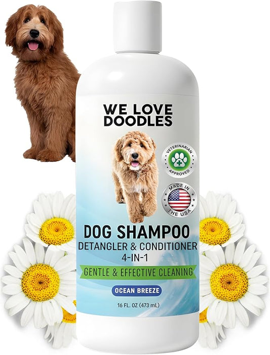 We Love Doodles Dog Shampoo, Conditioner, & Detangler - Shampoo for Dogs, Goldendoodles, Poodles & Doodles, for Matted Pet Hair & Sensitive Skin, Made in The USA, Ocean Breeze, 16 oz