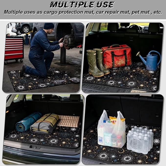 Howilath Heavy Duty Car Trunk Mat Non-Slip Star & Moon Rear Trunk Mat Durable Polyester Carpet for SUV Truck Sedan