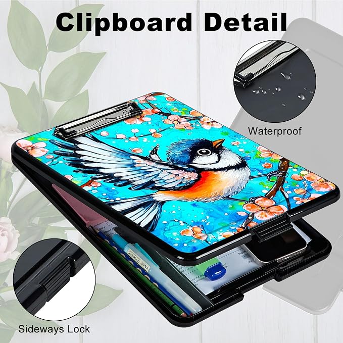 Blue Hummingbird A4 Clipboard with Storage Pen Holder, Clipboards Organizer Nursing Clipboard Foldable File Folder Plastic Clipboard Folio Clip Board for Office Students Classroom Doctor