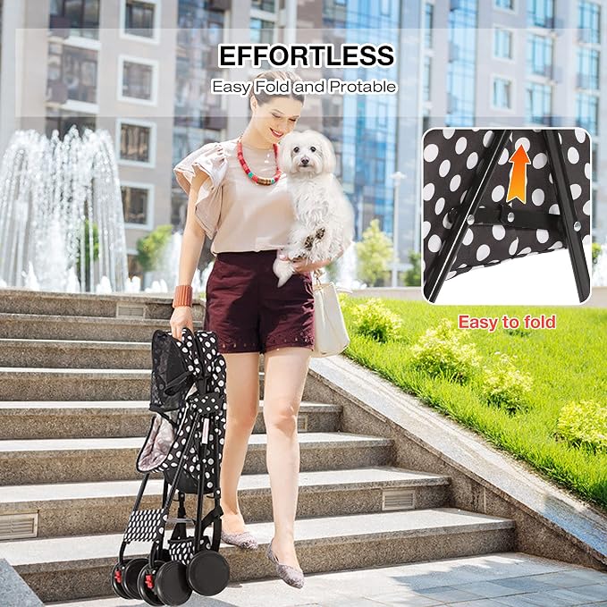 Foldable Pet Stroller for Dog and Cats Portable Strolling Cart with Storage Basket Lightweight Pet Travel Stoller Pet Jogger