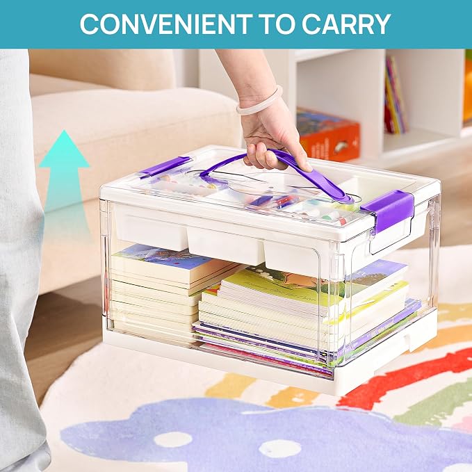 Vtopmart 24 QT Purple Clear Craft Organizer with Tray & Dividers, 1 Pack | Storage Box for Coloring Books, Modeling Clay, Molds and Art Supplies, Removable Tray for Craft Supplies Organization