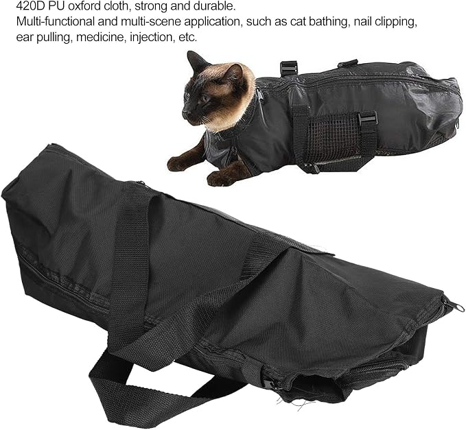 Cat Grooming Bag, Oxford Cloth No Scratching Pet Bathing Bag Portable Pet Nail Trimming Organizer with Mesh Panels for Water Flows Cat Bathing Nail Clipping Ear Cleaning