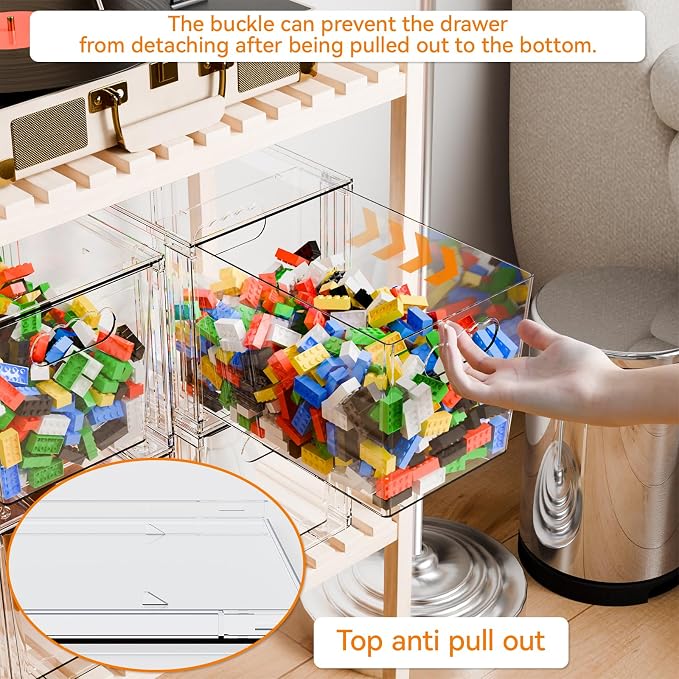 Yieach 2 Pack Large Stackable Storage Drawers,11″Deep Under Cabinet Organizer,Baby Bottle Organizer,Clear Stacking Pull Out Drawer,Acrylic Storage Containers Bins for Organizing Snack,Medicine,Makeup