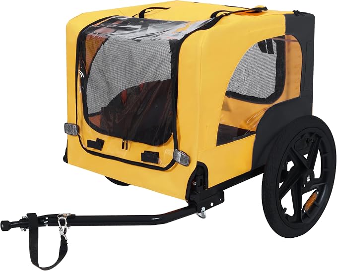 Pet Bike Trailer for Dogs, Foldable Dog Bicycle Trailer Carrier with Quick Release Wheels, Waterproof Oxford Fabric, Safety Leash & Reflective Lights for Small Medium Pets up to 66 lbs