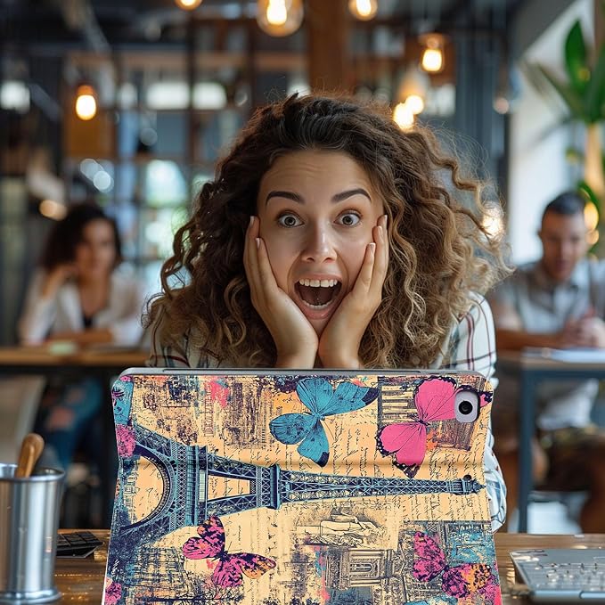 for Microsoft Surface Pro 8-13" 2021 Tablet Case,Auto Wake/Sleep,Adjustable Stand Protective Cover - Paris Tower Butterfly