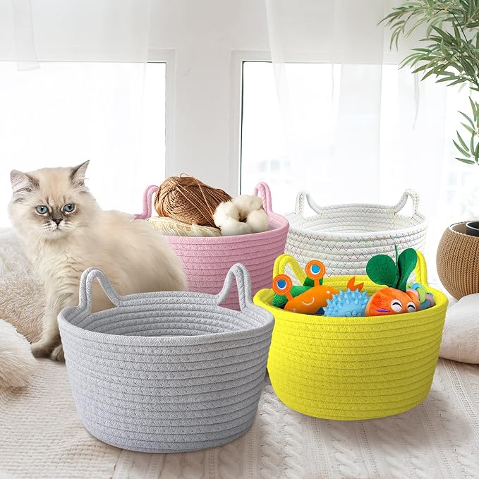 Large Cat Ears Toy Organizer, Woven Cotton Rope Basket, Decorative Nursery Bins & Boxes Gift Basket Empty for Baby Pet Toy Storage