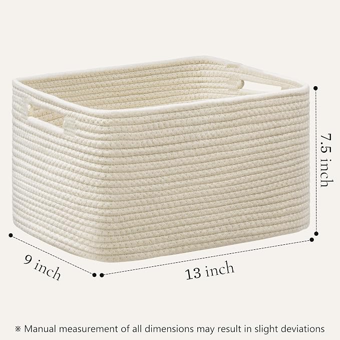 4 Pack Storage Baskets for Organizing, Woven Baskets for Shelves, Beige | 13"Lx9"Wx7.5"H, Woven Basket, Cotton Rope Basket, Toy Storage, Cube Shelf, Gift Baskets Empty, Home Decor