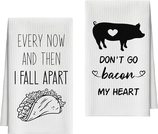 Kitchen Towels Set of 2, Tacos and Pig Dish Towel for Kitchen, Decorative Hand Towels for Bathroom, Fast Drying Tea Towel with Funny Sayings, Housewarming Xmas Gifts for Women Mom -B13