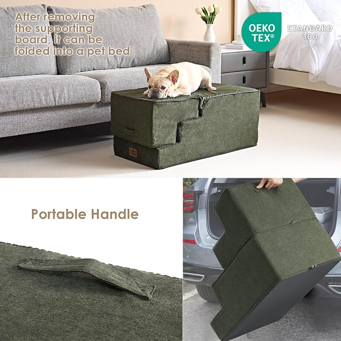 EHEYCIGA Dog Stairs for High Bed 22.5" H, 5-Step Dog Steps, Military Green | Pet Steps for Small Dogs and Cats for Bed, Non-Slip Balanced Pet Ramp Indoor