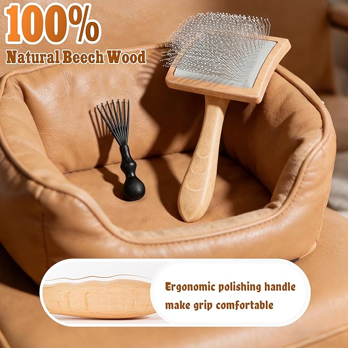 Large Slicker Brush for Dogs & Cats, Professional Dog Grooming Brushes for Poodles & Doodles, Long Pins Natural Beech Wood Ergonomic Handle Remove Tangles, Knots and Mats