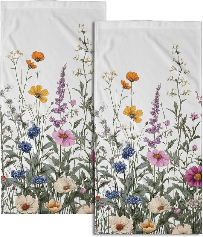 Giwawa Flower Herbs Hand Towels Set of 2 Botanical Plant Decorative Bath Towels Soft Absorbent Kitchen Dish Towel Yoga Gym Spa Bathroom Washcloth