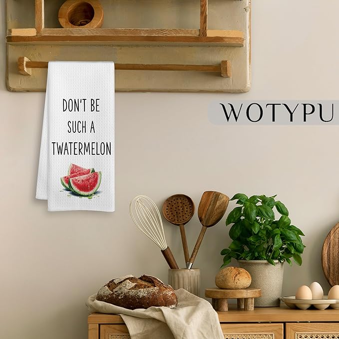 Funny Watermelon Kitchen Towels, Adult Humor Gifts Dish Tea Towel for Kitchen Decor, Don't Be Such a Twatermelon Humorous Hand Towels for Bathroom Decor, 16x24 Inch