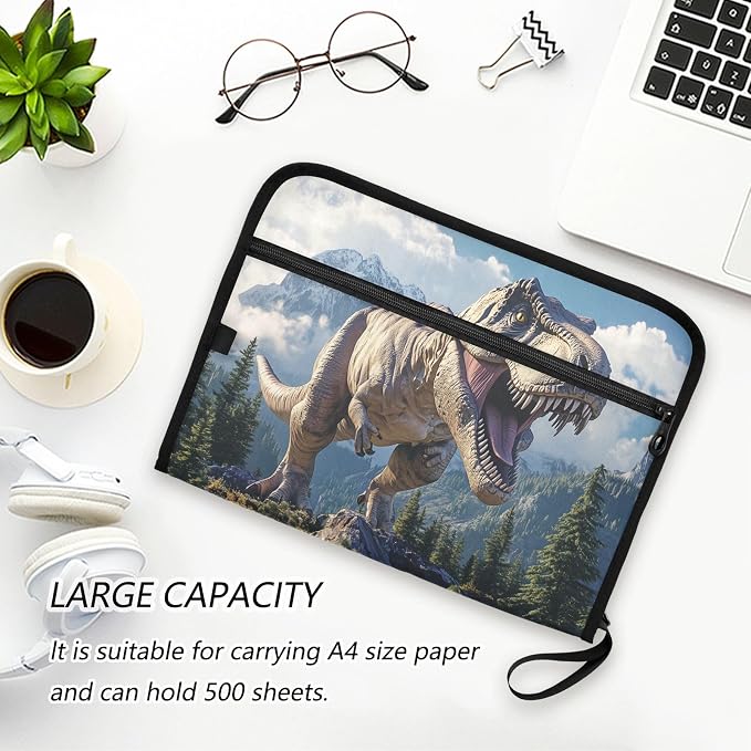 13 Pocket Zipper Expanding File Folder A4 Dinosaur | Accordion File Organizer with Front Pouch A4 Letter Size Portable Folders for Documents Receipt School Office Supplies