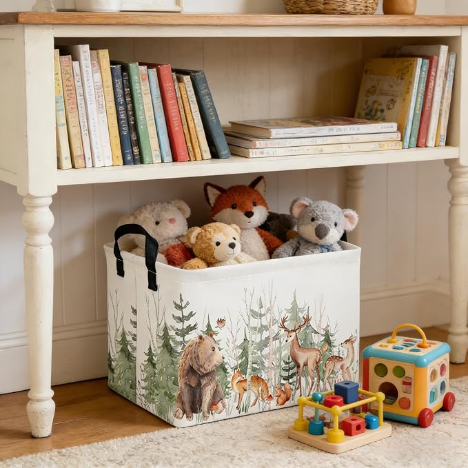 Rectangular Storage Basket,Kids Basket Animal Baskets Cute Storage Bins,Waterproof Collapsible Clothes Kids Storage Basket,Gift Basket,Animals Room Decor(Woodland Animal)