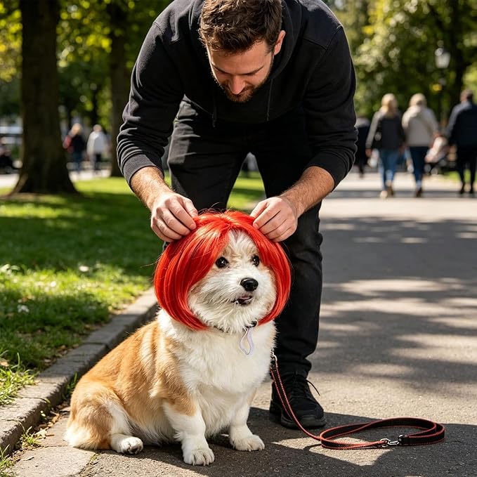 Cute Pet Wig Headband, Funny Dog Cat Hair Accessory for Halloween, red | Funny, Universal fit
