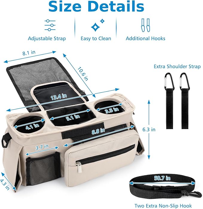 Accmor Universal Stroller Organizer with Insulated Cup Holder Detachable Phone Bag and Shoulder Strap,Stroller Bag Caddy Organizer for Uppababy, Baby Jogger, Britax Strollers