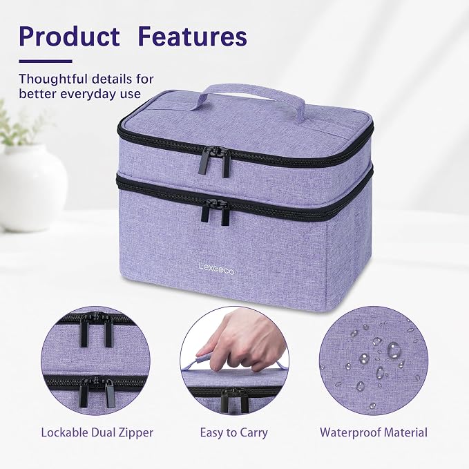 Lexeeco Dual Layers Medicine Pill Bottle Organizer Bag with Lockable Zipper | Portable Medication Bag for Pills,Vitamins,Fish Oil,Medicine Storage Box for College Dorm Student,Home,Large Travel Pill Case