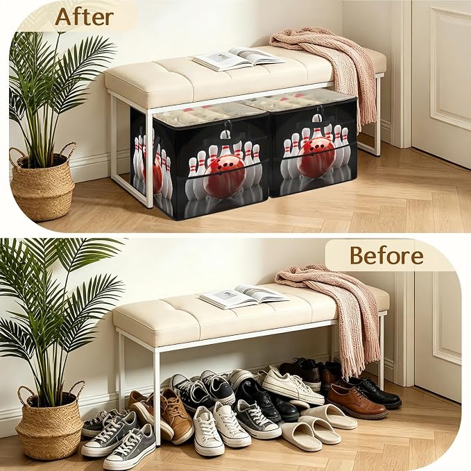 TropicalLife Bowling Ball Shoe Organizer for Closet | Foldable Shoe Storage Box Bin 16-32 Pair Shoe Storage for Sneakers, Boots & Heels with Adjustable Dividers, Clear Cover