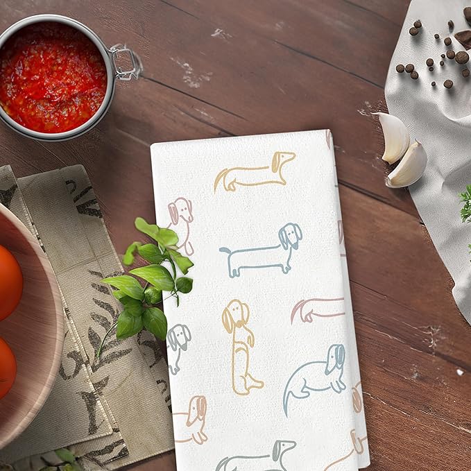 Wiener Dog Kitchen Towels - Dachshund Gifts for Women, Wiener Kitchen Decor, Dog Mom Gifts, Line Art Dachshund Hand Towels Dish Towels for Bathroom Kitchen, 16x24 Inch