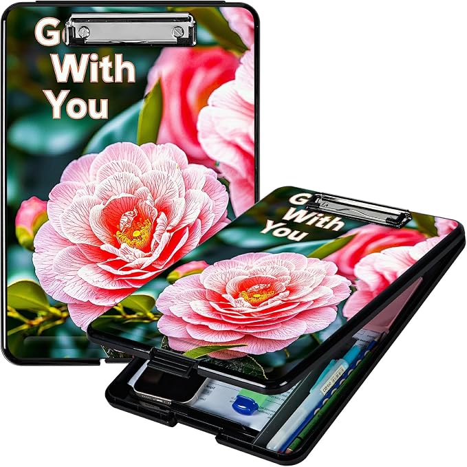 Heavy Duty Storage Clipboard, Slim Nursing Clipboard with Internal Pen Case, Portable File Organizer Case for A4 Letter Size Paper Office Medical Professionals, Pink Peony