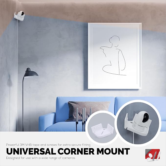BRAINWAVZ Drill Free Tilted Corner Wall Mount Small Shelf for Baby Monitors, Home Security Cameras & More, Strong VHB Adhesive with Screw in Option, Easy to Install, No Mess