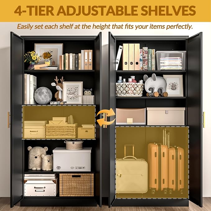 BESFUR Kitchen Pantry Cabinet,71” Metal Tall Pantry Storage Cabinet with Doors and 4 Adjustable Shelves,Kitchen Storage Cabinets Black Freestanding Food Cabinet for Pantries, Kitchen