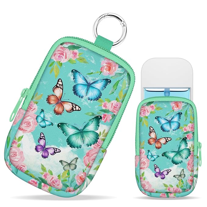 Hand Sanitizer Holder, Butterfly Floral Spray Case Zippered Pouch | Keychain, Travel Size, Cute Fashion Accessory with Snap Hook, for Glow Mist and Power Mist 1FL OZ, Mini Small Pocket Clip on