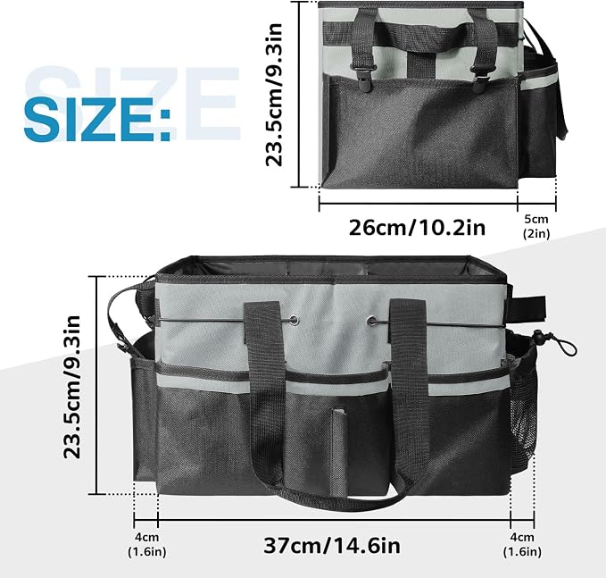 Cleaning Tool Organizer Bag with Handles, Cleaning Caddy, Grey | Cleaning Bag for Housekeepers,Detachable Shoulder Strap & Dividers, for Car Detailing, Housekeeping, Cleaners