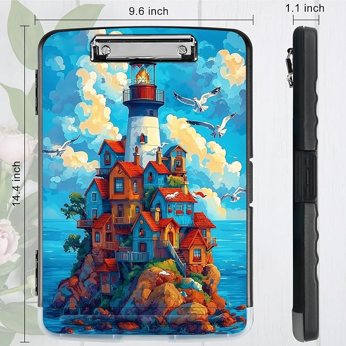 A4 Clipboard with Storage Pen Holder, Clipboards Organizer Nursing Clipboard Foldable File Folder Plastic Clipboard Folio Clip Board for Office Work Classroom Doctor, Blue Sky Castle