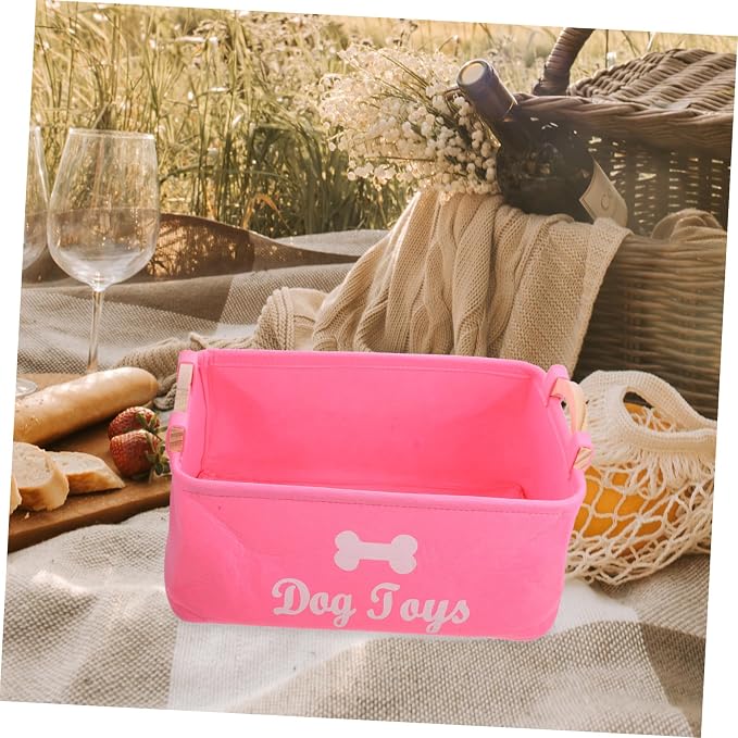 Felt Storage Organizer Basket with Handles for Clothing and Pet Plaything | Desktop Organizing, Countertop Use, Space Saving, Multi-Purpose Design, Fresh Elegant Style, Red Color