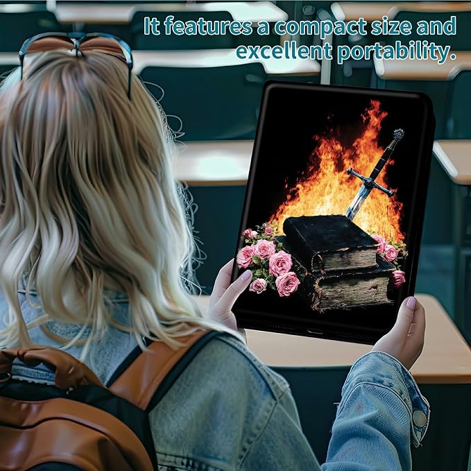 Case for Samsung Galaxy Tab A8 10.5" 2022 SM-X200/X205/X207, 360 Degree Rotating Stand with Multi-Angle Vertical & Horizontal Viewing Shockproof Shell for Women Men, Flame Book Rose