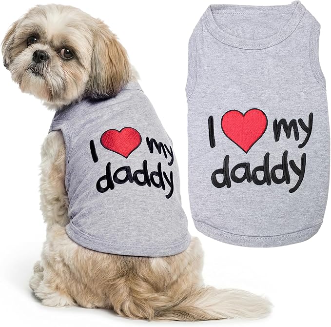 Parisian Pet Dog Shirt - 100% Cotton Shirts for Medium Dogs - Grey Sleeveless Dogs Clothes - Lightweight and Breathable Puppy Clothes - Stretchy Dog Apparel - I Love My Daddy T Shirt for Pet