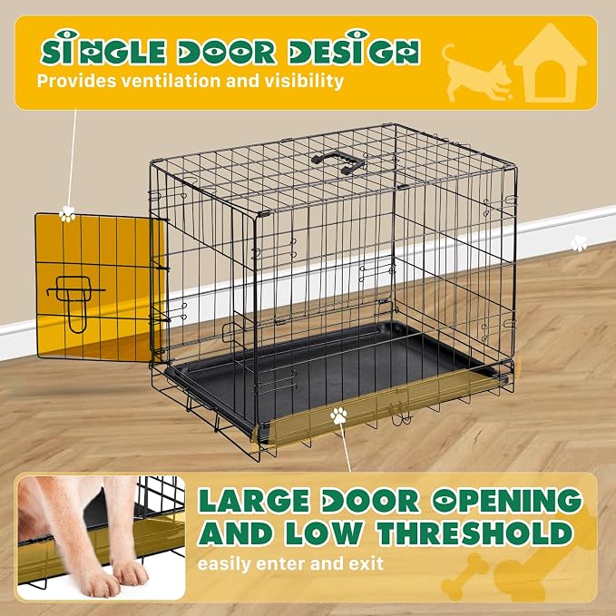 Small Dog Crate 30 Inch, Metal Wire Foldable Dog Cage Kennel | Single Door, Secure Lock, Plastic Leak-Proof Pan Tray, Indoor Outdoor Training Pet
