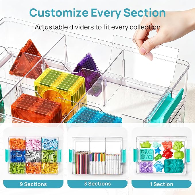 Vtopmart 32 QT Clear Craft Organizer with Removable Divider Tray, 1 Pack | Crystal-Clear PET Material, Built-In Carry Handle, Secure Locking Latches, Vertical Space Saving, 2 Layer Large Capacity