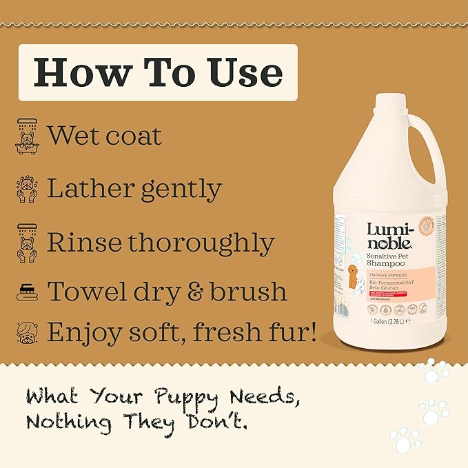 Hypoallergenic Sensitive Dog Shampoo - Dog & Cat Oatmeal, Collagen Infused & Best Vanilla Scent - Vegan, Anti-Itch Formula for Itchy, Dry Skin, Pet Shampoo – Natural Grooming for Pets 1 Gallon