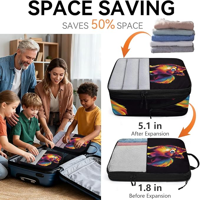 Cute Dogs 6 Set Compression Packing Cubes Puppy Pets Expandable Packing Organizer for Travel Accessories Luggage Suitcase Bag