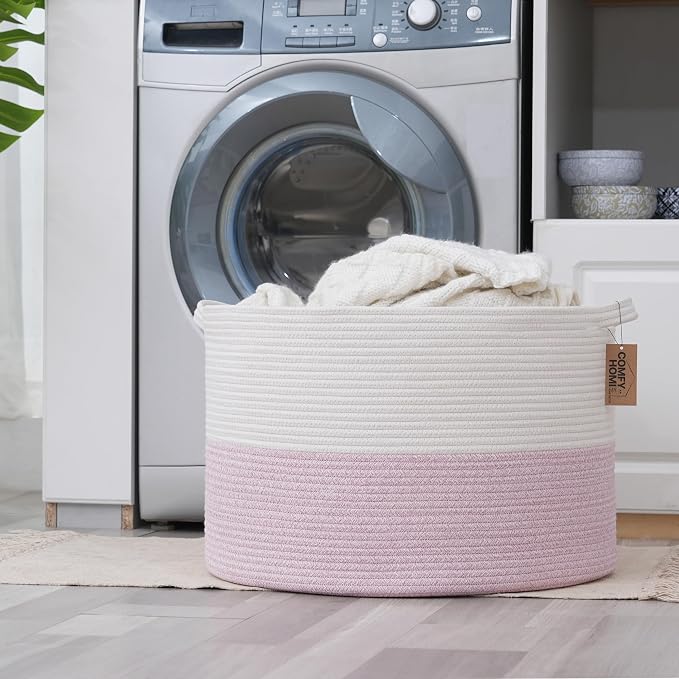 COMFY-HOMI XXXL Large Laundry Basket, Cotton Rope Nursery Woven Basket for Storage, Blanket Baskets Living Room Laundry Hamper, Dog Toy Storage Organizer, Home Decor