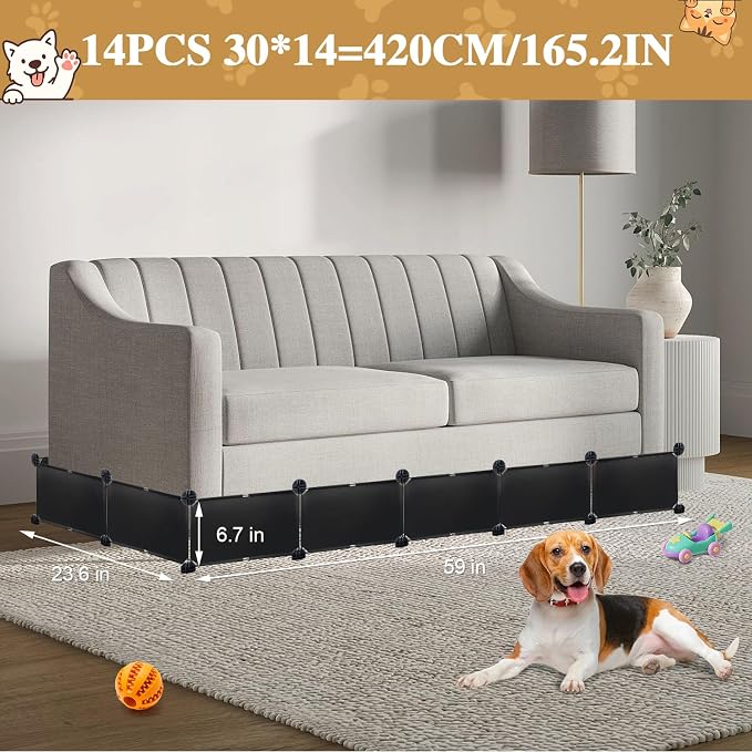 Under Couch Blocker, 6.7" H x 167" L in Total Couch Blockers for Pets, Adjustable Under The Couch Blocker Prevents Pets Under Furniture, Black