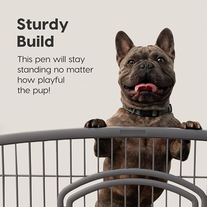 IRIS USA 4-Panel Dog Playpen, Pet Enclosure, Gray | Puppy Training, Custom Pen Configuration, Multi-Shape Setup, Flexible Boundary, Secure Door Latch, Stable Non-Tip Base