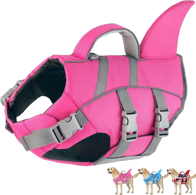 Dogcheer Shark Fin Dog Life Jacket, Dog Harness Life Vest - Pink,M | Reflective Puppy Swim Vest for Swimming, Boating, Lake, Beach & Pool, Water Vest with Handle for Small Medium Large Dogs