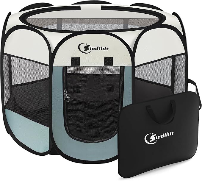 Sieidihit Dog Cat Pet Playpen Puppy Crate Cage Indoor Outdoor, Large Grey | Pet Nursing Enclosure Camping Rest Zone for Recovering Pets New Pet Quarantine Room Portable Pop Up Easy Set up lightweight