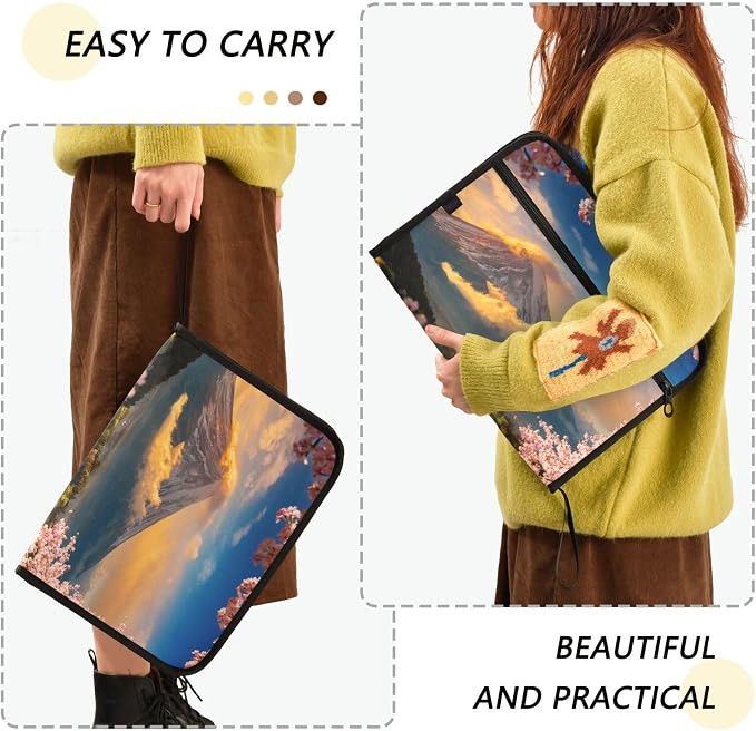 Mount Fuji at Sunset Expanding File Folder with Sticky Labels, 13 Pockets Accordion File Folder Document Organizer Expandable Zip File Folder with Zipper Closure