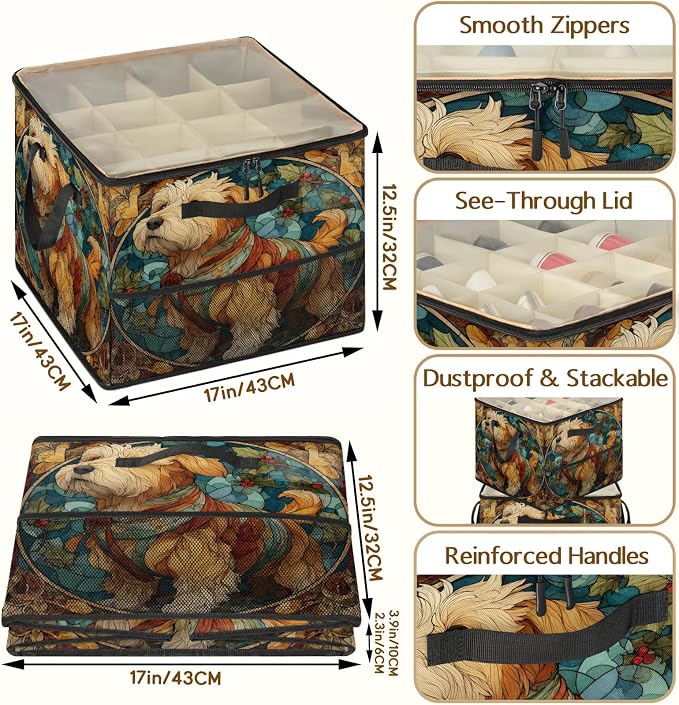 TropicalLife Boho Strained Glass Dog Shoe Organizer for Closet | Foldable Shoe Storage Box Bin 16-32 Pair Shoe Storage for Sneakers, Boots & Heels with Adjustable Dividers, Clear Cover