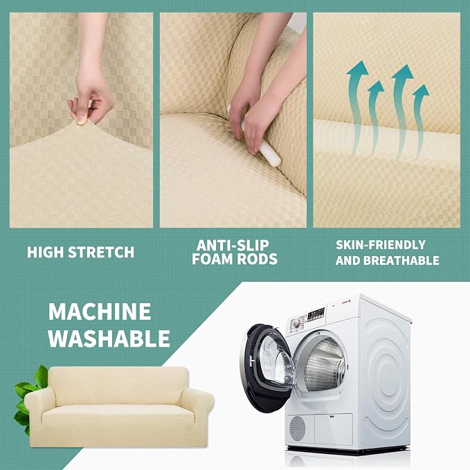 YEMYHOM Couch Cover Latest Jacquard Design High Stretch Sofa Chair Covers for Living Room, Pet Dog Cat Proof Armchair Slipcover Non Slip Magic Elastic Furniture Protector (Small, Beige)