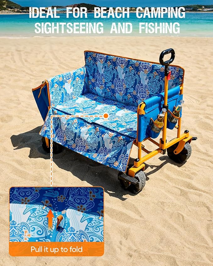 Old Bahama Bay 500lbs Love-Seat Wagon 3-in-1 Bench Wagon Seat for 2 Adults | Heavy Duty Utility Cart, 31L Detachable Cooler Bag, Adjustable Handle &Cup Holders,Perfect for The Beach, Sport, Camping
