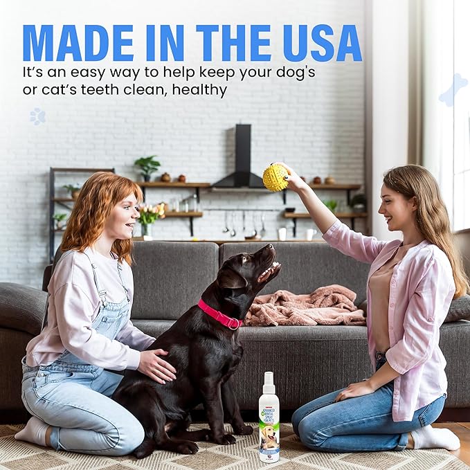 Dog Dental Spray Removes Tartar, Plaque and Freshens Breath Instantly. The Most Advanced Dental Spray for Healthy Teeth, Gums and Oral Health Care for Your Dog, Cat or Pet - 1-8 oz. Bottle