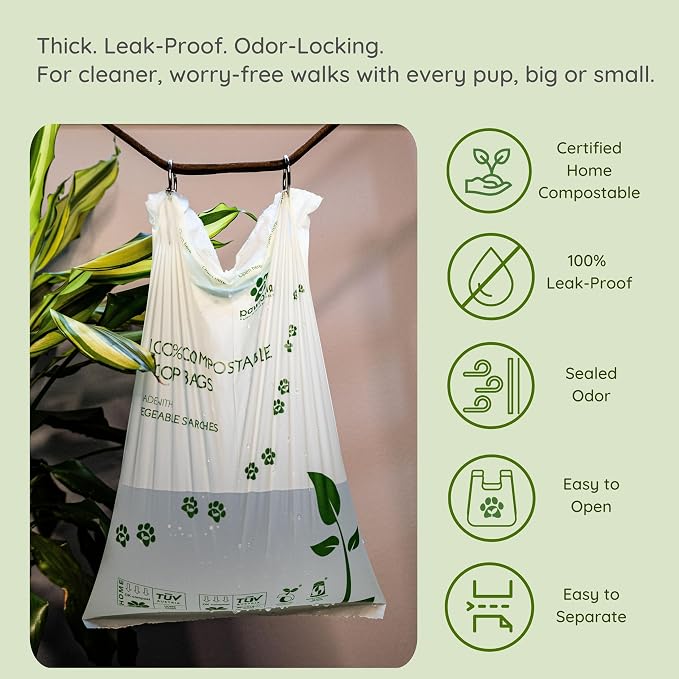 Pawtria Home Compostable Dog Poop Bag Rolls (120) + Silicone Treat Pouch | 120 Leak-Proof Poop Bags for Dogs, TÜV Austria Home Compost Certified & BPA-Free Silicone Treat Case