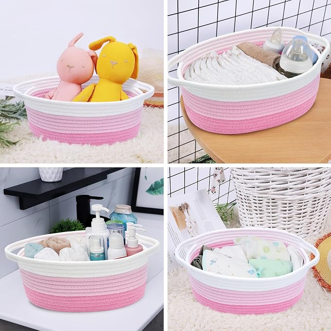 ABenkle Small Basket Empty Gift Basket, Decorative Boho Rope Woven Nursery Storage Organizer Dog Toy Baskets for Baby Showers Christmas Easter with Gift Bags and Ribbons, 12"X 8" X 5"